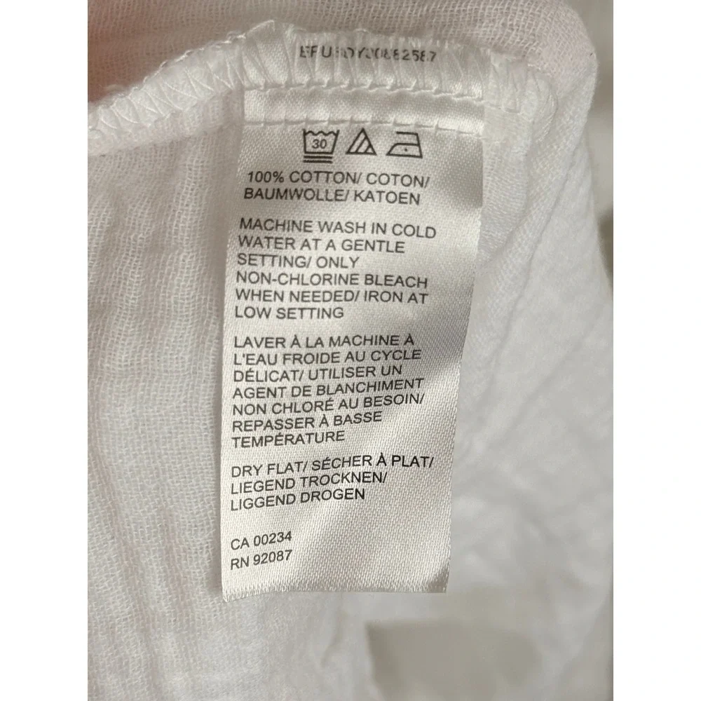 Saks Fifth Avenue White Cotton Gauze Tiered Midi Dress V-Neck Bell Sleeve Large